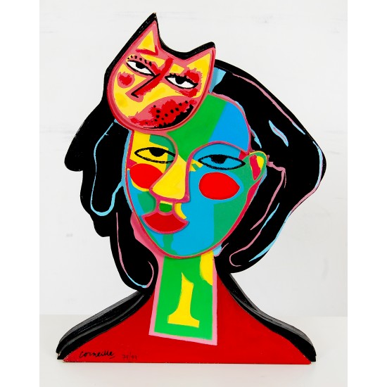 Corneille: Woman and cat. Sign.