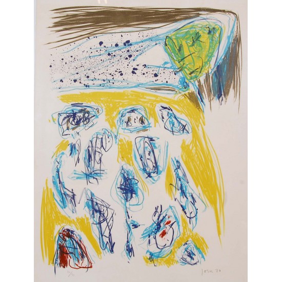 Asger Jorn 1914-1973, Jaune-Blue  litografisk værk fra 1970,