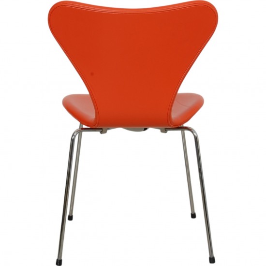 Arne Jacobsen Seven chair reupholstered in orange Paloma leather