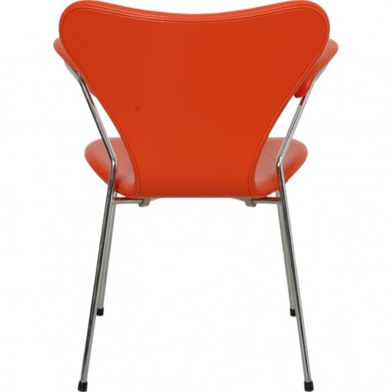 Arne Jacobsen Seven armchair reupholstered in orange Paloma leather