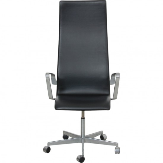 Arne Jacobsen Oxford office chair reupholstered in black anilin leather