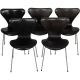 Set of 5 Arne Jacobsen Seven chairs in patinated black anilin leather