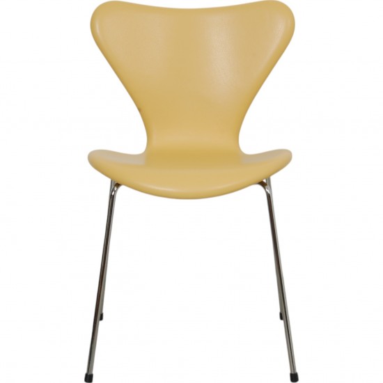 Arne Jacobsen Seven chair reupholstered in yellow Paloma leather