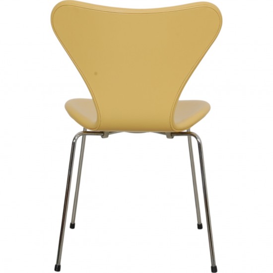 Arne Jacobsen Seven chair reupholstered in yellow Paloma leather