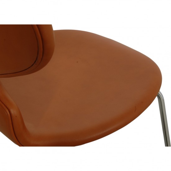 Arne Jacobsen Ant chair reupholstered in cognac classic leather 