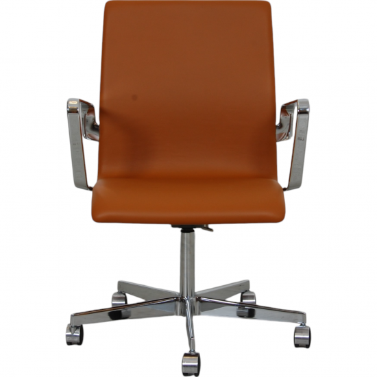 Arne Jacobsen Oxford office chair reupholstered in cognac nevada anilin leather