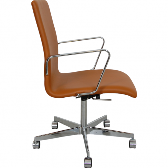 Arne Jacobsen Oxford office chair reupholstered in cognac nevada anilin leather