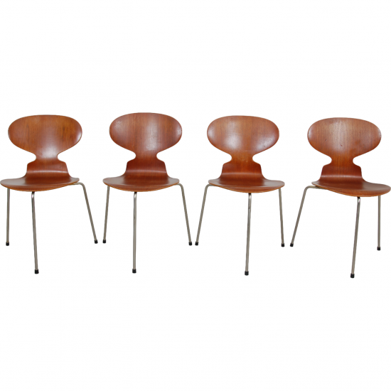 Set of four Arne Jacobsen Ant chairs in teak