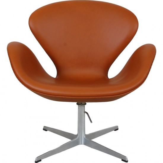 Arne Jacobsen Vintage swan chair reupholstered in Walnut aniline leather