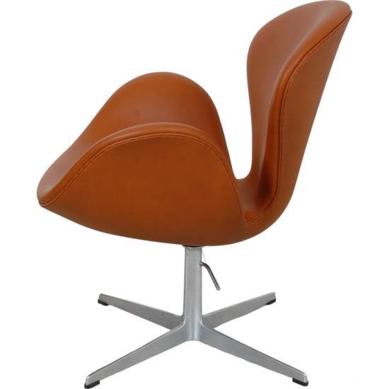 Arne Jacobsen Vintage swan chair reupholstered in Walnut aniline leather