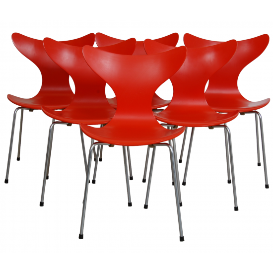 Set orange Arne Jacobsen Lilly chairs (6)