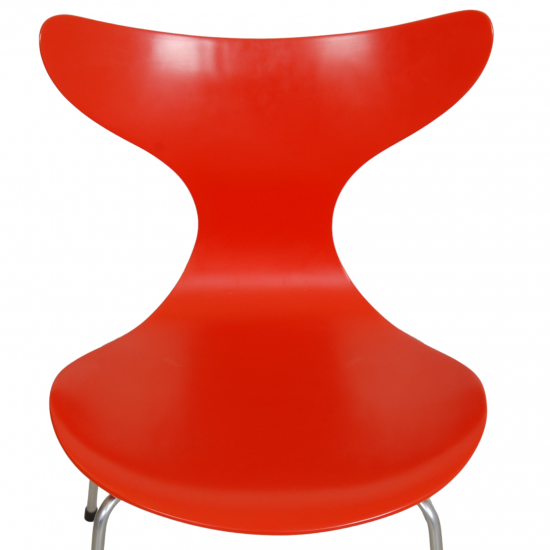 Sæt Arne Jacobsen orange lakeret Lilje stole (6)