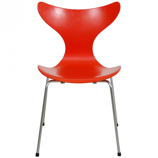 Sæt Arne Jacobsen orange lakeret Lilje stole (6)