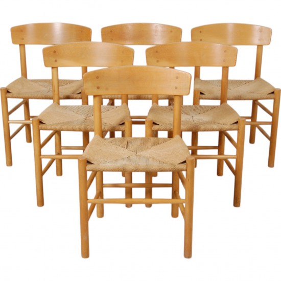 Børge Mogensen set of six J39 chairs in beech