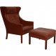 Børge Mogensen Wingchair with ottoman in brown leather