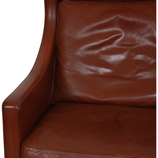 Børge Mogensen Wingchair with ottoman in brown leather