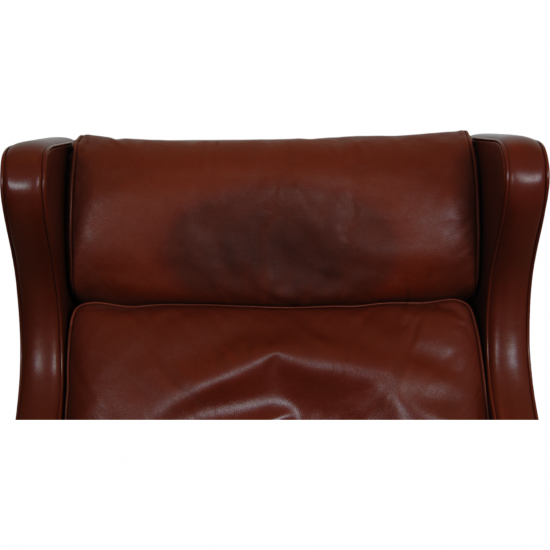 Børge Mogensen Wingchair with ottoman in brown leather