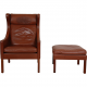 Børge Mogensen Wingchair with ottoman in brown leather