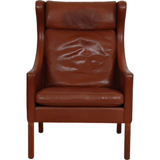 Børge Mogensen Wingchair with ottoman in brown leather