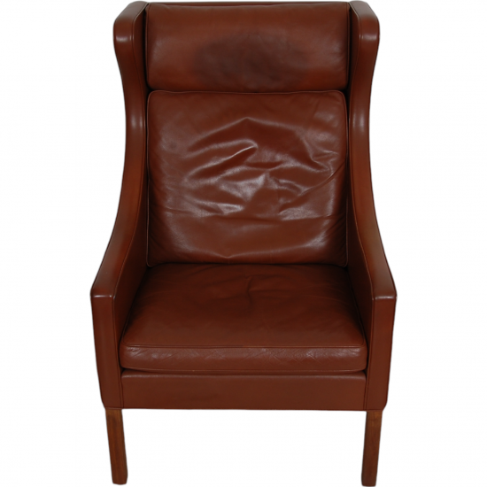 Børge Mogensen Wingchair with ottoman in brown leather