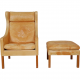 Børge Mogensen Wingchair with ottoman in natural leather