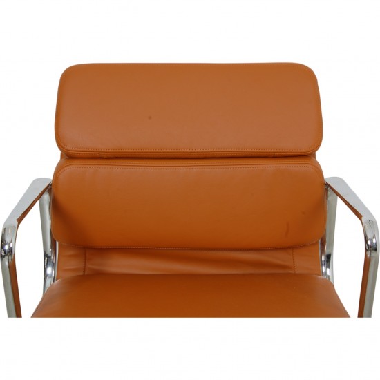 Charles Eames Ea-217 office chair reupholstered in cognac Nevada anilin leather