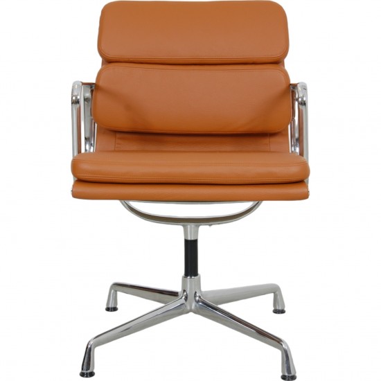 Charles Eames Ea-208 chair reupholstered in cognac bizon leather