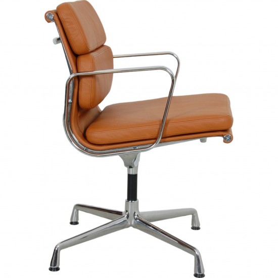 Charles Eames Ea-208 chair reupholstered in cognac bizon leather