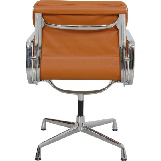 Charles Eames Ea-208 chair reupholstered in cognac bizon leather