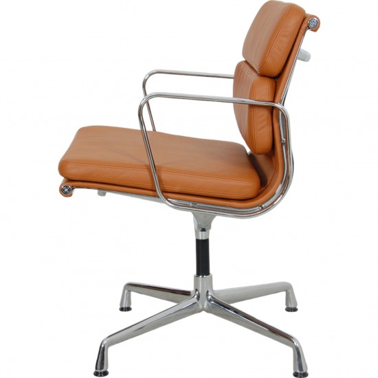 Charles Eames Ea-208 chair reupholstered in cognac bizon leather