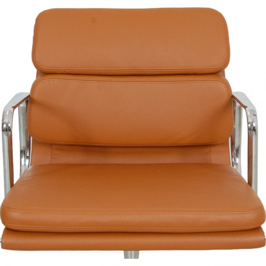 Charles Eames Ea-208 chair reupholstered in cognac bizon leather