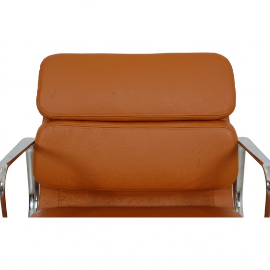 Charles Eames Ea-208 chair reupholstered in cognac bizon leather