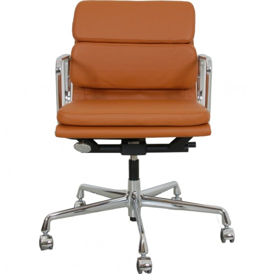 Charles Eames Ea-217 office chair reupholstered in cognac bizon leather