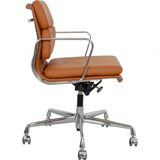 Charles Eames Ea-217 office chair reupholstered in cognac bizon leather