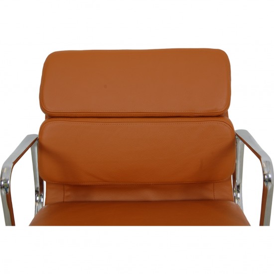 Charles Eames Ea-217 office chair reupholstered in cognac bizon leather