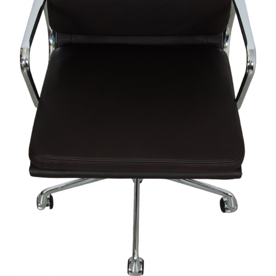 Charles Eames Ea-217 office chair reupholstered in dark brown leather