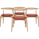 Set of 4 Hans Wegner CH-20 chairs in beech and red leather