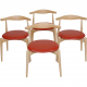 Set of 4 Hans Wegner CH-20 chairs in beech and red leather