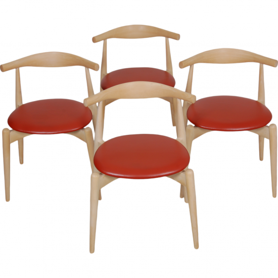 Set of 4 Hans Wegner CH-20 chairs in beech and red leather