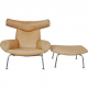 Hans Wegner Ox chair with stool in natural leather