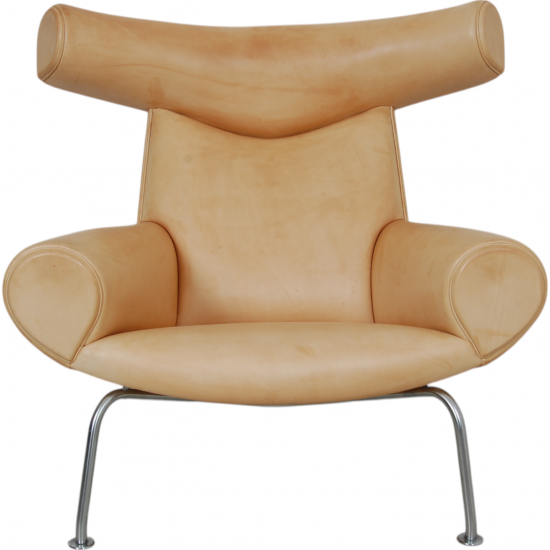 Hans Wegner Ox chair with stool in natural leather