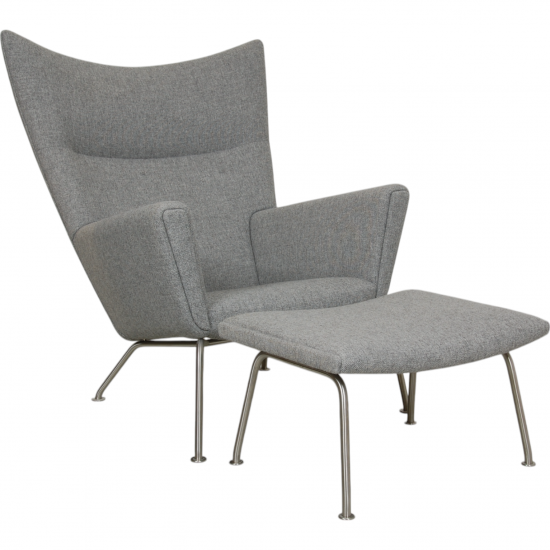 Hans Wegner CH445 Wingchair with stool in grey Hallingdal fabric