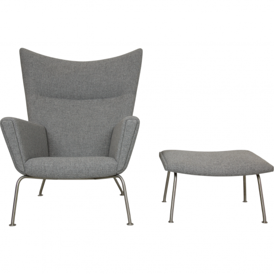 Hans Wegner CH445 Wingchair with stool in grey Hallingdal fabric