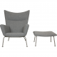 Hans Wegner CH445 Wingchair with stool in grey Hallingdal fabric