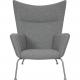 Hans Wegner CH445 Wingchair with stool in grey Hallingdal fabric