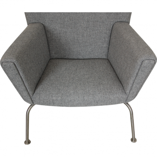 Hans Wegner CH445 Wingchair with stool in grey Hallingdal fabric