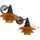 Poul Henningsen set wall lamps with amber glass shades