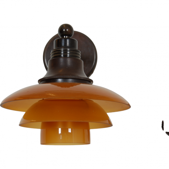 Poul Henningsen set wall lamps with amber glass shades