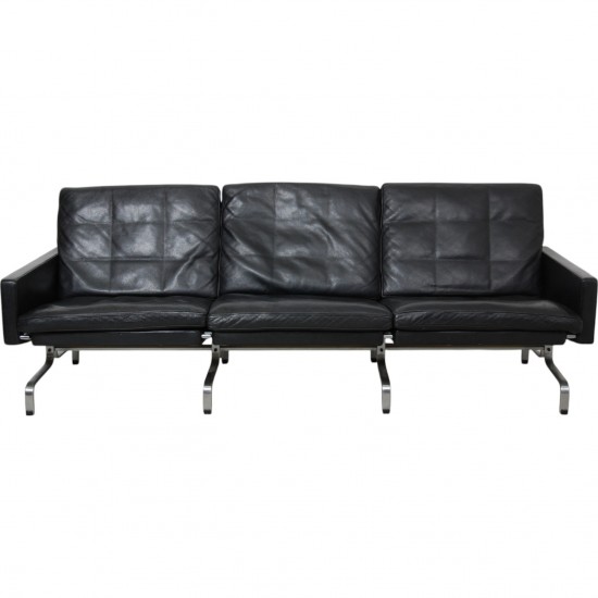 Poul Kjærholm PK-31/3 3.pers sofa i sort aura læder